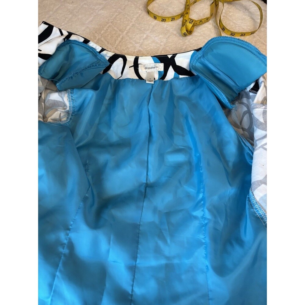 Dress Barn Blazer. Blue Black & White Design Shoulder Pads. Open Front. Lined. M - Picture 11 of 13